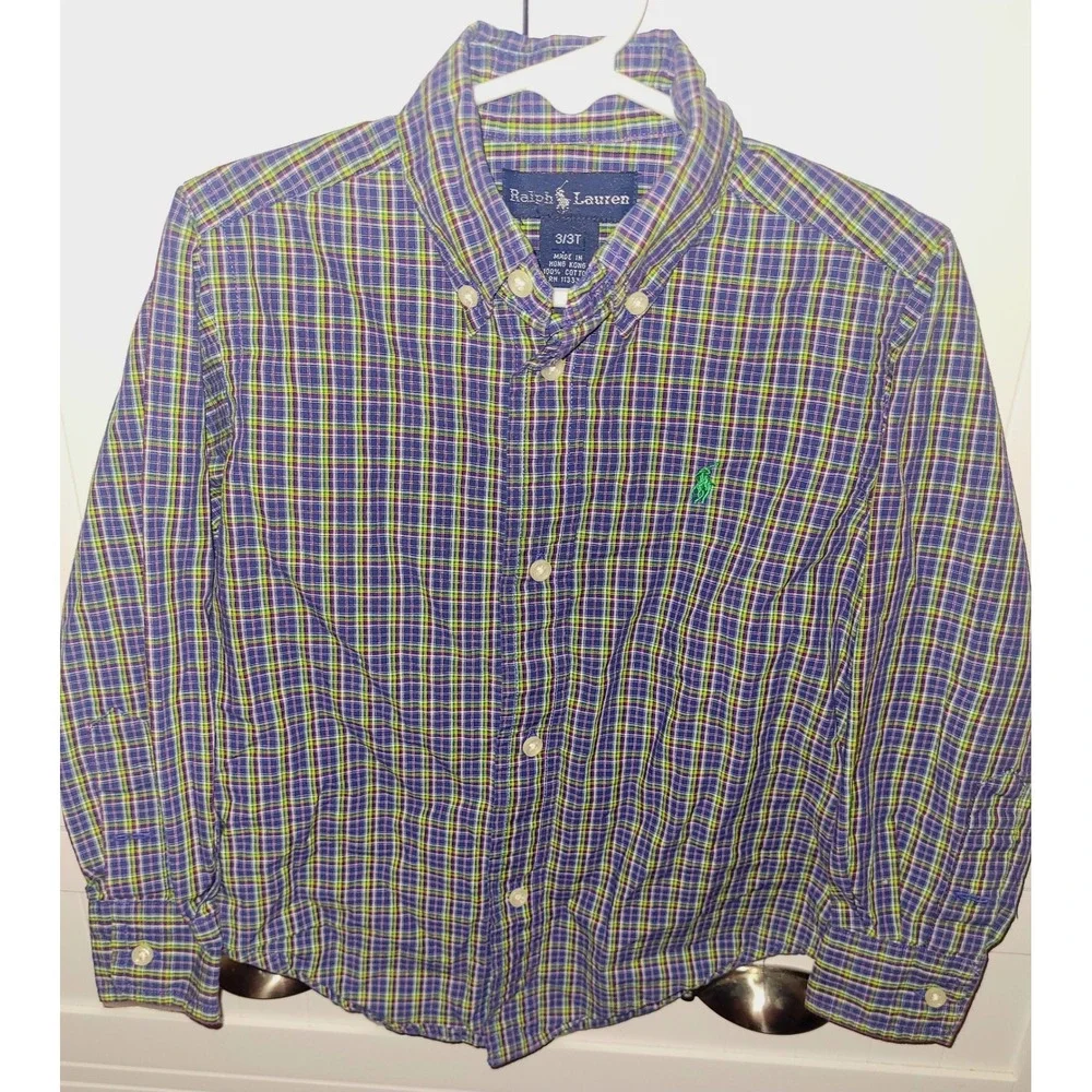 Ralph Lauren Plaid‎ Button Down Shirt Long Sleeve Casual Kid Size 3/3T